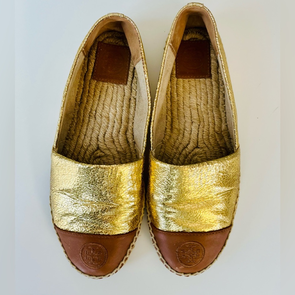 Tory Burch Gold Colorblock Espadrilles• Sz 8
